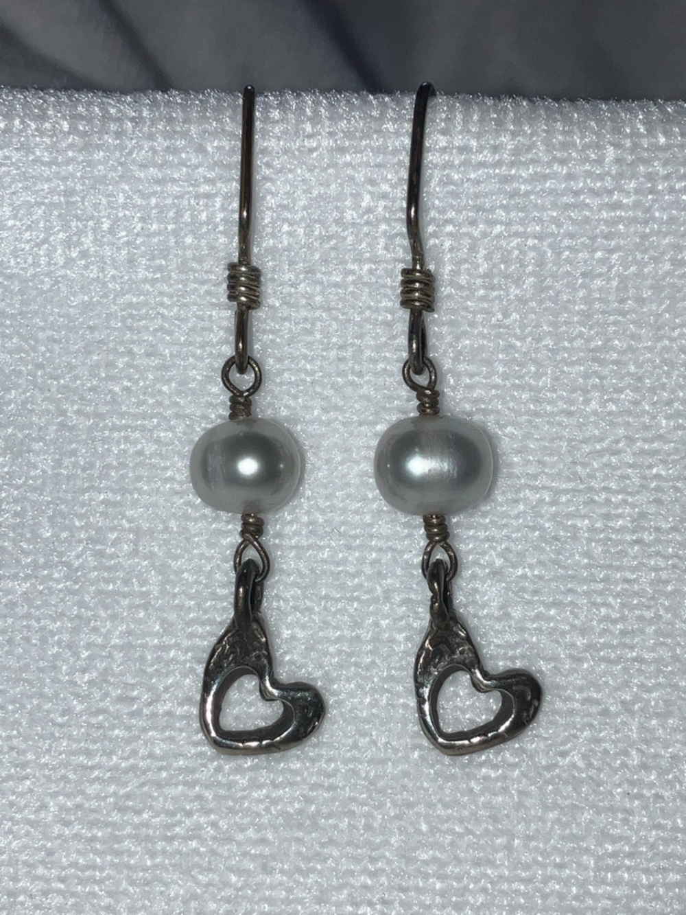 Vintage Pearl and Heart Dangle Earrings